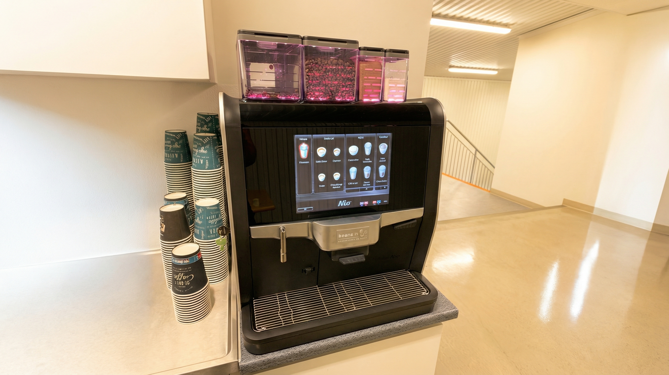 Commercial pour over coffee maker system installed in modern office breakroom